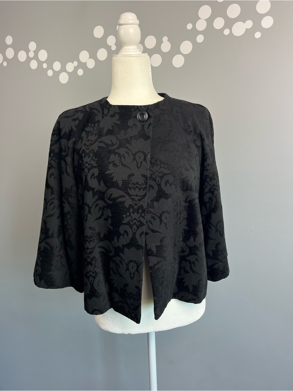 Original Penguin Black Floral Jacquard Swing Jacket Blazer Cropped Size 12